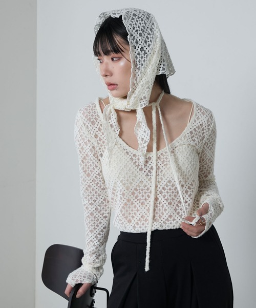 セール】Multiway brushed lace tops ＆ babushka scarf set