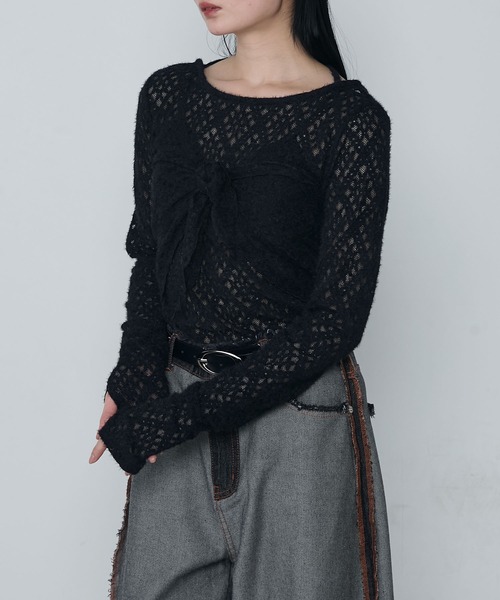 le ELMi（ルエルミ）の「Multiway brushed lace tops ＆ babushka scarf set / マルチウェイ 起毛レーストップス ＆ バブーシュカ スカーフ セット（Tシャツ/カットソー・レディース・アイボリー/ブラック・FREE）」の18枚目の写真