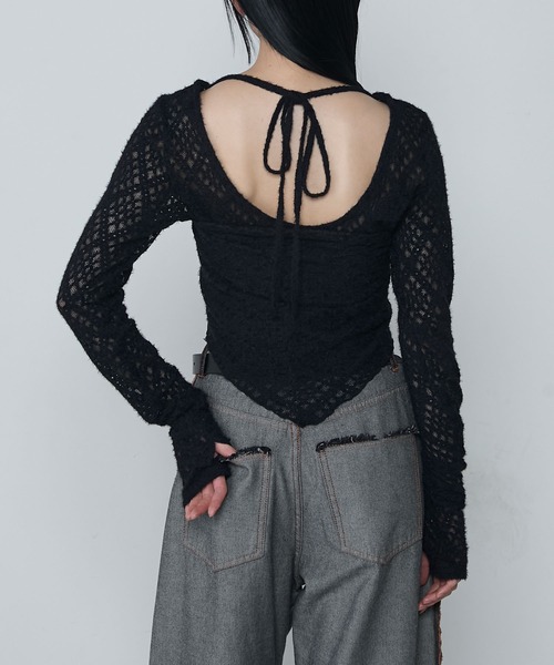 le ELMi（ルエルミ）の「Multiway brushed lace tops ＆ babushka scarf set / マルチウェイ 起毛レーストップス ＆ バブーシュカ スカーフ セット（Tシャツ/カットソー・レディース・アイボリー/ブラック・FREE）」の19枚目の写真