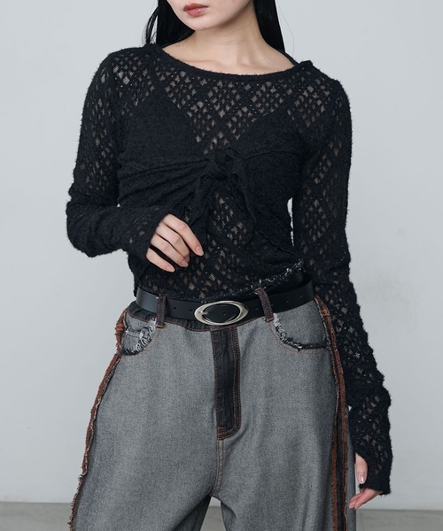 le ELMi（ルエルミ）の「Multiway brushed lace tops ＆ babushka scarf set / マルチウェイ 起毛レーストップス ＆ バブーシュカ スカーフ セット（Tシャツ/カットソー・レディース・アイボリー/ブラック・FREE）」の22枚目の写真
