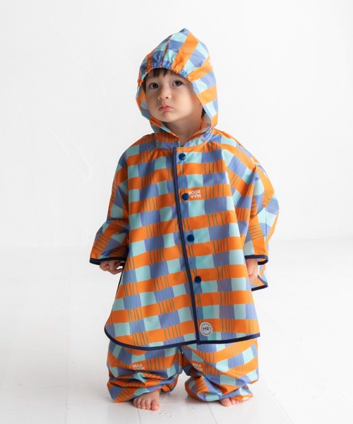 MR(まる)の「レトロフラワー・アートチェックレインポンチョ(レインコート/ポンチョ・キッズ・オレンジ/ピンク・M/S)」の1枚目の写真