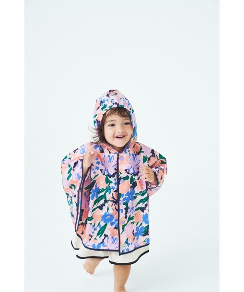 MR(まる)の「レトロフラワー・アートチェックレインポンチョ(レインコート/ポンチョ・キッズ・オレンジ/ピンク・M/S)」の4枚目の写真