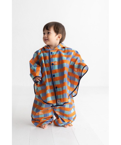 MR(まる)の「レトロフラワー・アートチェックレインポンチョ(レインコート/ポンチョ・キッズ・オレンジ/ピンク・M/S)」の5枚目の写真