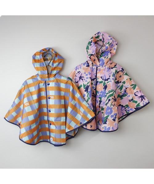 MR(まる)の「レトロフラワー・アートチェックレインポンチョ(レインコート/ポンチョ・キッズ・オレンジ/ピンク・M/S)」の7枚目の写真
