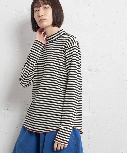 POU DOU DOU（プードゥドゥ）の「アソート柄モックネックトップス（Tシャツ/カットソー・レディース・アイボリー/ブラック/ライトブルー/グレー・M）」の2枚目の写真