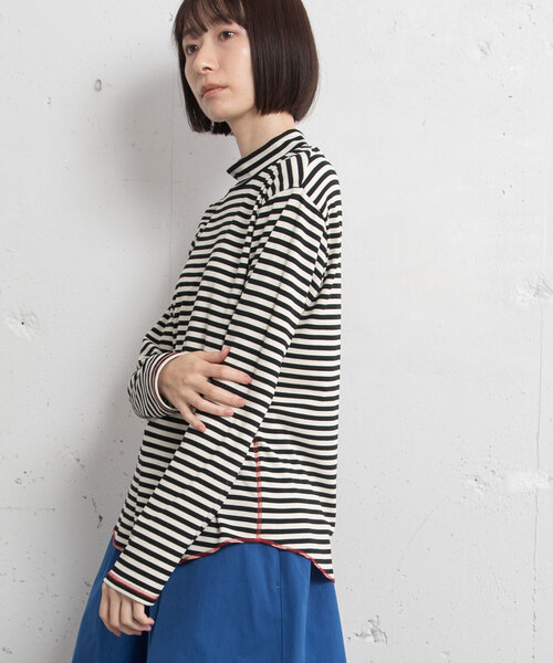 POU DOU DOU（プードゥドゥ）の「アソート柄モックネックトップス（Tシャツ/カットソー・レディース・アイボリー/ブラック/ライトブルー/グレー・M）」の6枚目の写真