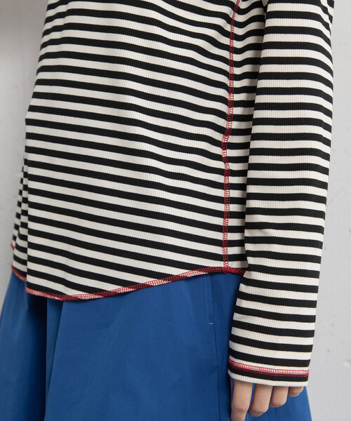 POU DOU DOU（プードゥドゥ）の「アソート柄モックネックトップス（Tシャツ/カットソー・レディース・アイボリー/ブラック/ライトブルー/グレー・M）」の12枚目の写真