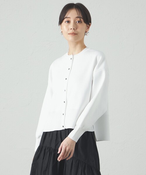 CAST:（キャストコロン）の「【着回し抜群】【25年春夏モデル】フォルムニットブルゾン（カーディガン/ボレロ・レディース・ブルー系その他4/ホワイト/ネイビー・M）」の2枚目の写真