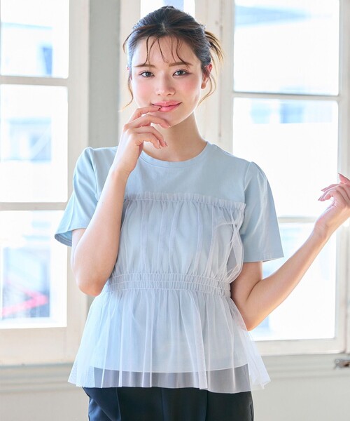 Feroux(フェルゥ)の「チュールコンビカットソー(Tシャツ/カットソー・レディース・ホワイト系1/ホワイト系/スカイブルー系/ピンク系・F)」の3枚目の写真