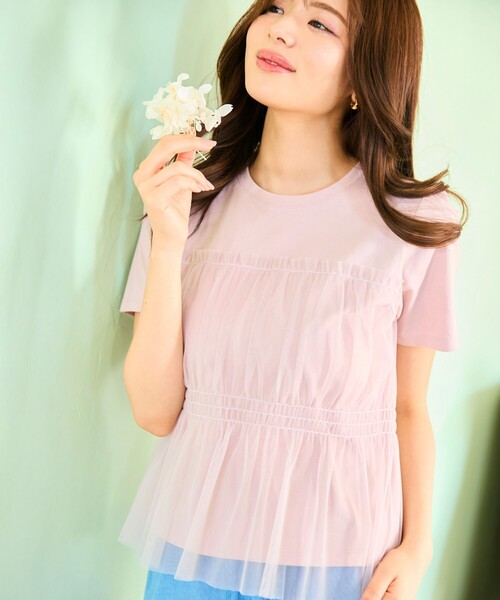 Feroux(フェルゥ)の「チュールコンビカットソー(Tシャツ/カットソー・レディース・ホワイト系1/ホワイト系/スカイブルー系/ピンク系・F)」の4枚目の写真