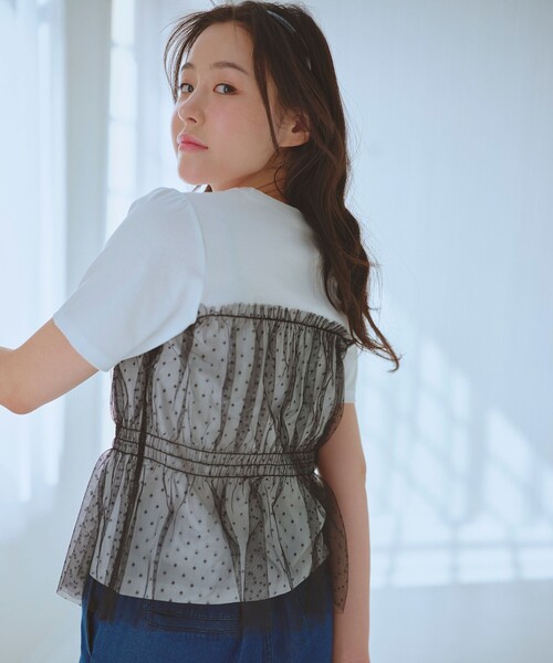 Feroux(フェルゥ)の「チュールコンビカットソー(Tシャツ/カットソー・レディース・ホワイト系1/ホワイト系/スカイブルー系/ピンク系・F)」の7枚目の写真