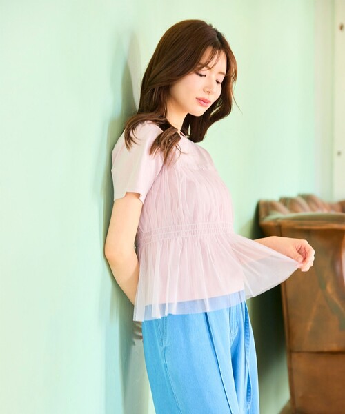 Feroux(フェルゥ)の「チュールコンビカットソー(Tシャツ/カットソー・レディース・ホワイト系1/ホワイト系/スカイブルー系/ピンク系・F)」の11枚目の写真