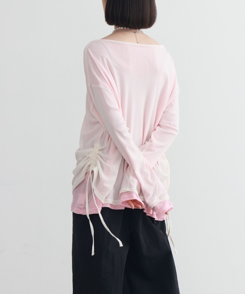 PURE BRIGHT（ピュアブライト）の「ドロストデザインシアーレイヤードトップス（Tシャツ/カットソー・レディース・ブラック/アイボリー・FREE）」の6枚目の写真