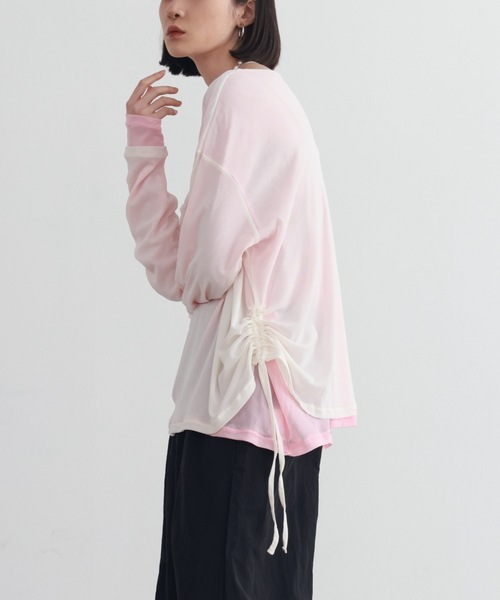 PURE BRIGHT（ピュアブライト）の「ドロストデザインシアーレイヤードトップス（Tシャツ/カットソー・レディース・ブラック/アイボリー・FREE）」の5枚目の写真