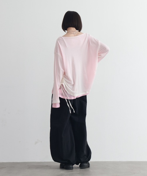 PURE BRIGHT（ピュアブライト）の「ドロストデザインシアーレイヤードトップス（Tシャツ/カットソー・レディース・ブラック/アイボリー・FREE）」の10枚目の写真