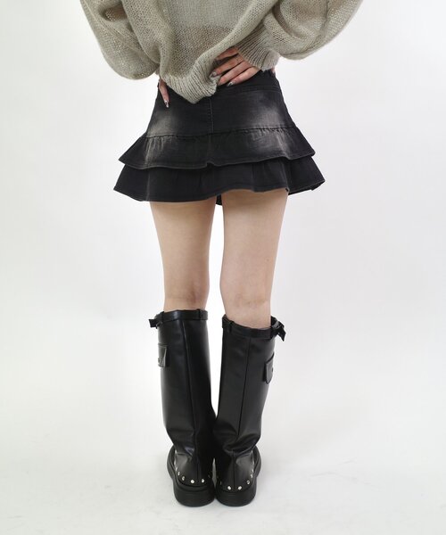 WHO'S WHO gallery（フーズフーギャラリー）の「【EC限定】デニムミニフリルミニスカート（スカート・レディース・サックスブルー/ブラック・FREE）」の6枚目の写真