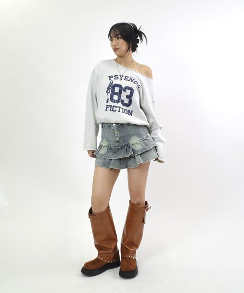 WHO'S WHO gallery（フーズフーギャラリー）の「【EC限定】デニムミニフリルミニスカート（スカート・レディース・サックスブルー/ブラック・FREE）」の10枚目の写真