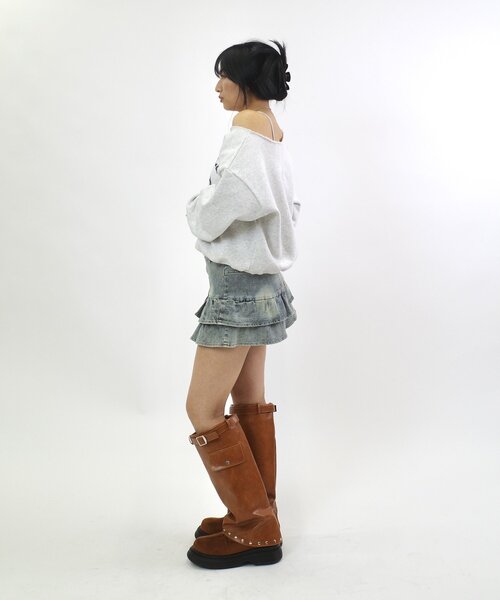 WHO'S WHO gallery（フーズフーギャラリー）の「【EC限定】デニムミニフリルミニスカート（スカート・レディース・サックスブルー/ブラック・FREE）」の11枚目の写真