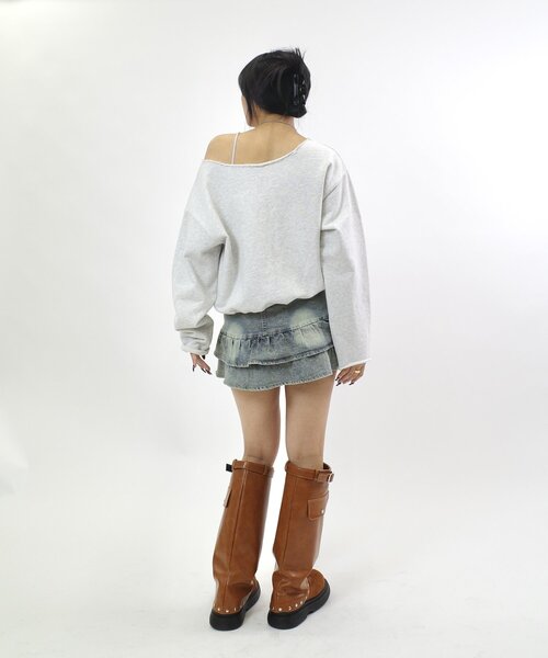 WHO'S WHO gallery（フーズフーギャラリー）の「【EC限定】デニムミニフリルミニスカート（スカート・レディース・サックスブルー/ブラック・FREE）」の12枚目の写真