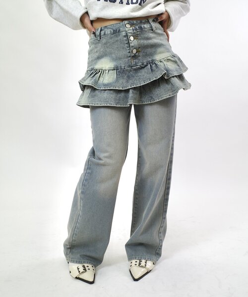 WHO'S WHO gallery（フーズフーギャラリー）の「【EC限定】デニムミニフリルミニスカート（スカート・レディース・サックスブルー/ブラック・FREE）」の13枚目の写真