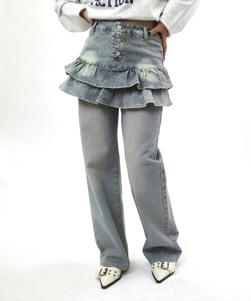 WHO'S WHO gallery（フーズフーギャラリー）の「【EC限定】デニムミニフリルミニスカート（スカート・レディース・サックスブルー/ブラック・FREE）」の14枚目の写真