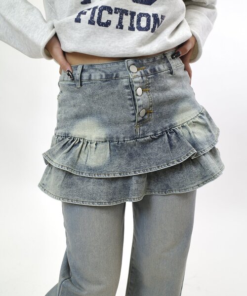 WHO'S WHO gallery（フーズフーギャラリー）の「【EC限定】デニムミニフリルミニスカート（スカート・レディース・サックスブルー/ブラック・FREE）」の16枚目の写真