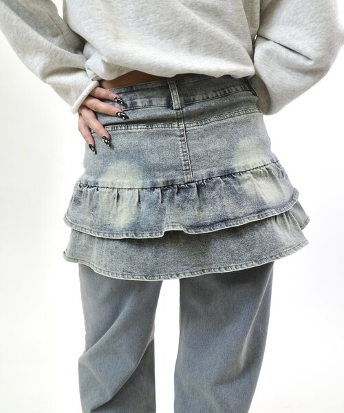 WHO'S WHO gallery（フーズフーギャラリー）の「【EC限定】デニムミニフリルミニスカート（スカート・レディース・サックスブルー/ブラック・FREE）」の17枚目の写真