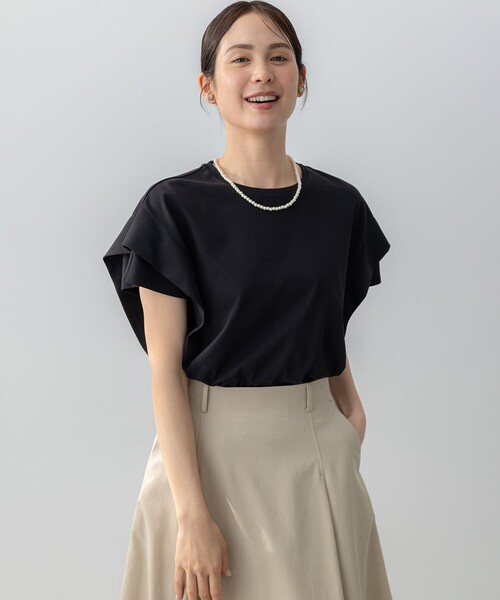 組曲 L(クミキョク オオキイサイズ)の「GIZAコットンドルマンスリーブ Tシャツ(Tシャツ/カットソー・レディース・ブラック系/ブラック系1/アイボリー系/スモーキーグリーン系/ネイビー×ホワイト/ネイビー・5/6/7)」の21枚目の写真