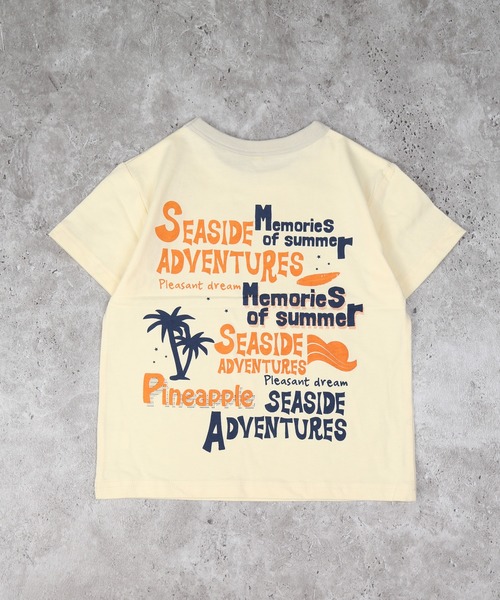 DILASH（ディラッシュ）の「【綿100%・バックプリント】南の島ワンポイント半袖Tシャツ（Tシャツ/カットソー・キッズ・サックスブルー/キナリ・80/90/110/120/130/100/140）」の3枚目の写真