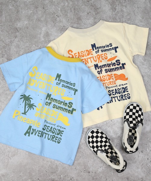 DILASH（ディラッシュ）の「【綿100%・バックプリント】南の島ワンポイント半袖Tシャツ（Tシャツ/カットソー・キッズ・サックスブルー/キナリ・80/90/110/120/130/100/140）」の5枚目の写真