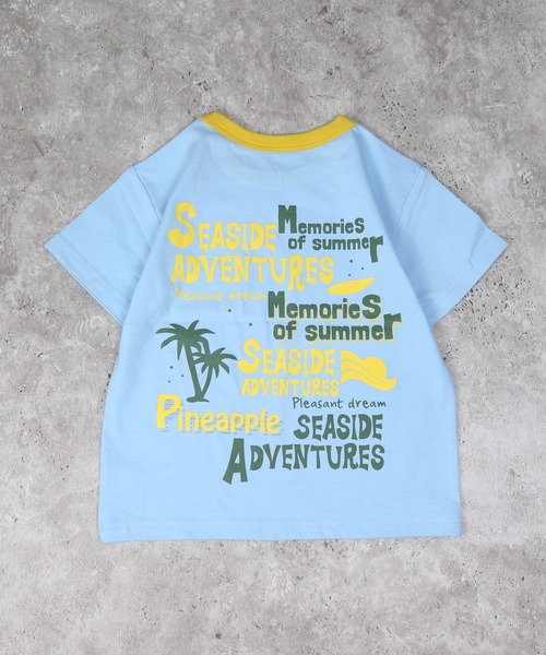 DILASH（ディラッシュ）の「【綿100%・バックプリント】南の島ワンポイント半袖Tシャツ（Tシャツ/カットソー・キッズ・サックスブルー/キナリ・80/90/110/120/130/100/140）」の4枚目の写真