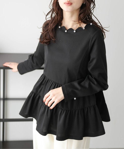 SUGAR BISKET(シュガービスケット)の「スカラップパールネック ティアードプルオーバー(Tシャツ/カットソー・レディース・ホワイト/ブラック/ネイビー・フリー)」の10枚目の写真