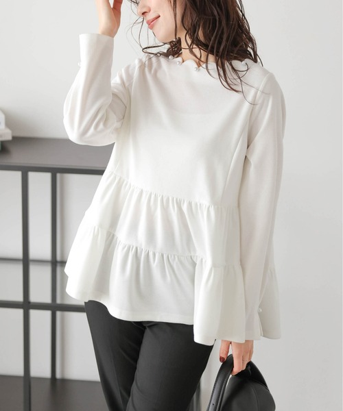 SUGAR BISKET(シュガービスケット)の「スカラップパールネック ティアードプルオーバー(Tシャツ/カットソー・レディース・ホワイト/ブラック/ネイビー・フリー)」の5枚目の写真