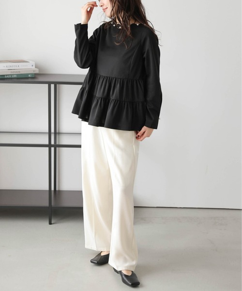 SUGAR BISKET(シュガービスケット)の「スカラップパールネック ティアードプルオーバー(Tシャツ/カットソー・レディース・ホワイト/ブラック/ネイビー・フリー)」の14枚目の写真