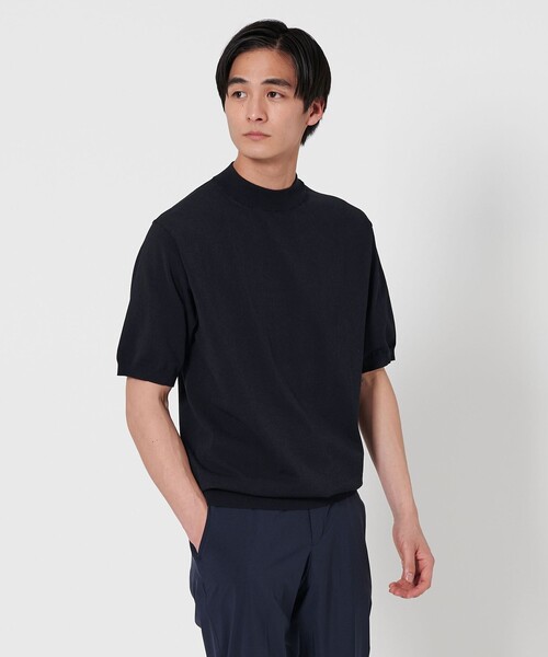 ショートスリーブモックネックニットUA COZY―ウォッシャブル、抗菌防臭 ショートスリーブ モックネックニット UA COZY ーウォッシャブル