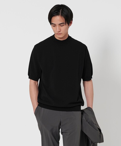 UNITED ARROWS(ユナイテッドアローズ)の「ショートスリーブ モックネックニット UA COZY ーウォッシャブル・抗菌防臭ー(ニット/セーター・メンズ・シャーベット/ブラック/ホワイト/ネイビー/ライトグレー・S/XXL/XL/L/M)」の3枚目の写真