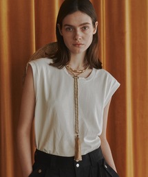 【新品未使用】seyto（セイト ）ジャガードフリンジノースリーブトップス BEAMS WOMEN｜【ノースリーブ/シルエット/洗濯機OK】フリンジ