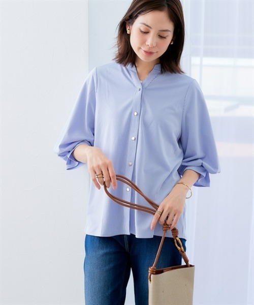 7days Life Styling(セブンデイズライフスタイリング)の「カットソー素材 メタルボタンタックスリーブシャツ(シャツ/ブラウス・レディース・オフホワイト/ブルー系/ネイビー・S/M/L/LL)」の15枚目の写真