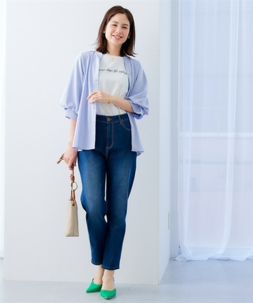 7days Life Styling(セブンデイズライフスタイリング)の「カットソー素材 メタルボタンタックスリーブシャツ(シャツ/ブラウス・レディース・オフホワイト/ブルー系/ネイビー・S/M/L/LL)」の13枚目の写真