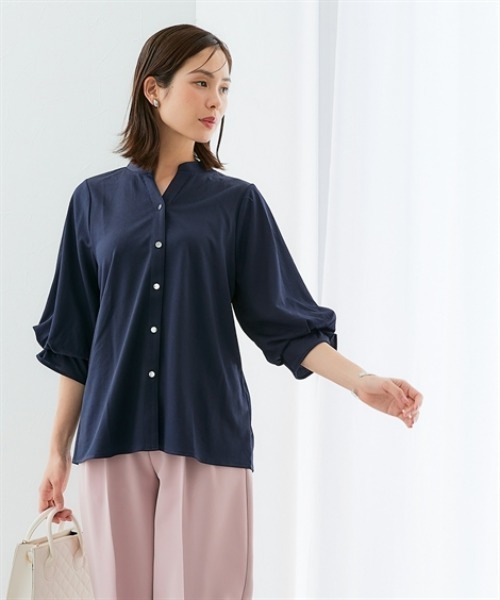 7days Life Styling(セブンデイズライフスタイリング)の「カットソー素材 メタルボタンタックスリーブシャツ(シャツ/ブラウス・レディース・オフホワイト/ブルー系/ネイビー・S/M/L/LL)」の17枚目の写真