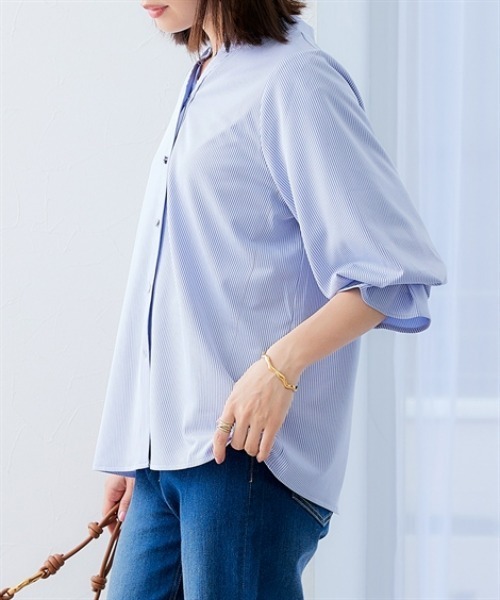 7days Life Styling(セブンデイズライフスタイリング)の「カットソー素材 メタルボタンタックスリーブシャツ(シャツ/ブラウス・レディース・オフホワイト/ブルー系/ネイビー・S/M/L/LL)」の11枚目の写真