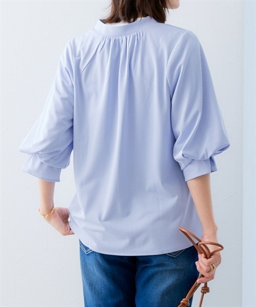 7days Life Styling(セブンデイズライフスタイリング)の「カットソー素材 メタルボタンタックスリーブシャツ(シャツ/ブラウス・レディース・オフホワイト/ブルー系/ネイビー・S/M/L/LL)」の10枚目の写真