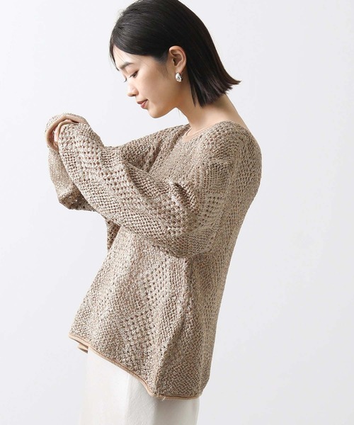 Torrazzo Donna(トラッゾドンナ)の「スパンコールダイヤすかしニット(ニット/セーター・レディース・オフホワイト/キャメル・FREE)」の13枚目の写真