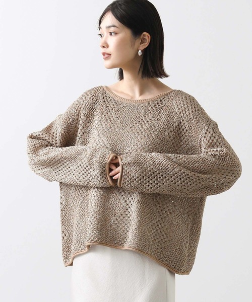 Torrazzo Donna(トラッゾドンナ)の「スパンコールダイヤすかしニット(ニット/セーター・レディース・オフホワイト/キャメル・FREE)」の11枚目の写真