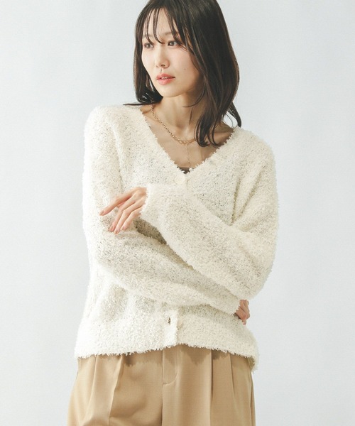 GLOBAL WORK(グローバルワーク)の「フェザータッチVカーデ長袖/321324(カーディガン/ボレロ・レディース・オフホワイト/ブラック/ブルー系その他2/グリーン系その他3・LARGE/MEDIUM)」の7枚目の写真