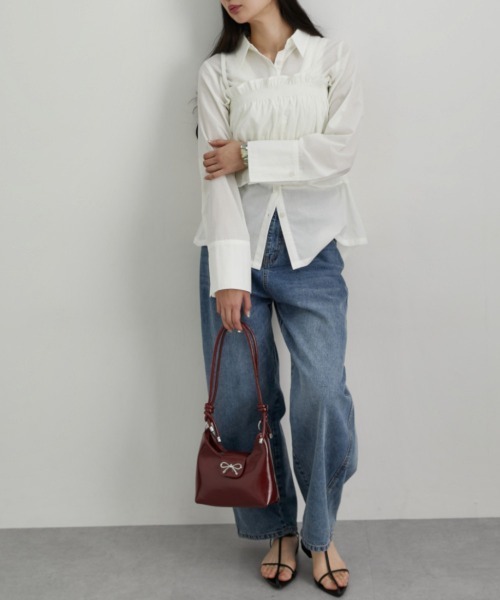 レディース ビスチェ× 長袖 カラー シャツ 2点セット 春 夏 | M | ニッセン nissen ビスチェ×長袖カラーシャツ（2点セット） 通販【ニッセン】