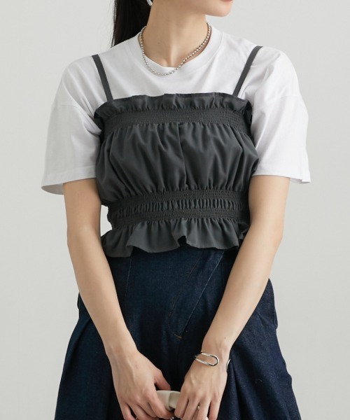 nissen(ニッセン)の「ビスチェ×長袖カラーシャツ(シャツ/ブラウス・レディース・チャコール/ホワイト/ブルー・M/L/LL/3L)」の5枚目の写真