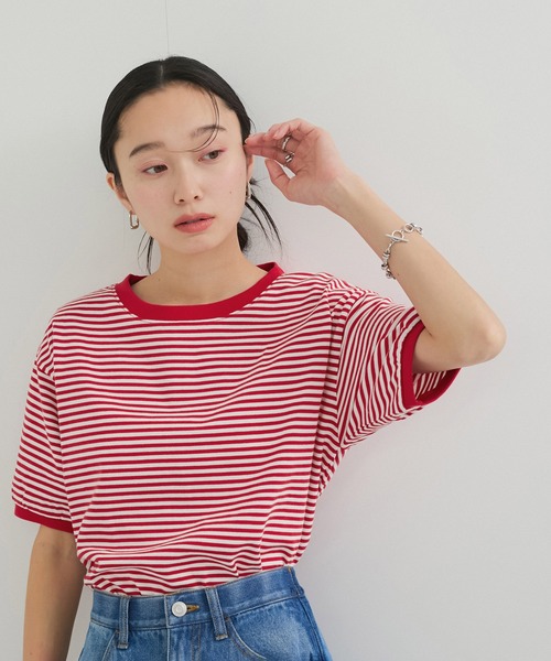 STAR&STRIPE（スターアンドストライプ）の「【STAR＆STRIPE(スター&ストライプ)】RINGER TEE（Tシャツ/カットソー・レディース・ブラック/グリーン/レッド/ネイビー・M）」の18枚目の写真