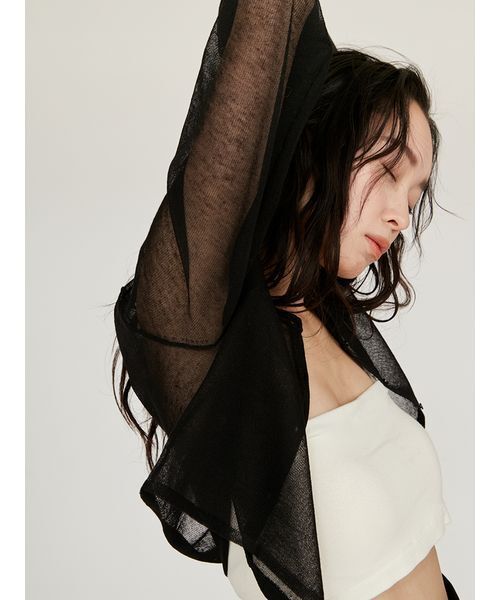 emmi（エミ）の「リネン混シアーニットカーディガン（カーディガン/ボレロ・レディース・ブラック/オレンジ/ホワイト・FREE）」の5枚目の写真