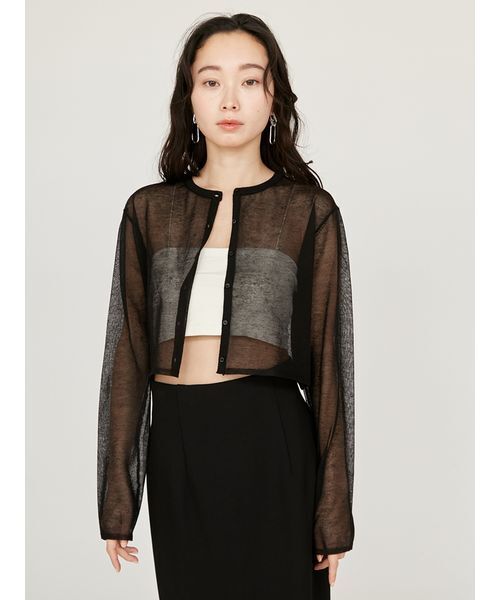 emmi（エミ）の「リネン混シアーニットカーディガン（カーディガン/ボレロ・レディース・ブラック/オレンジ/ホワイト・FREE）」の7枚目の写真